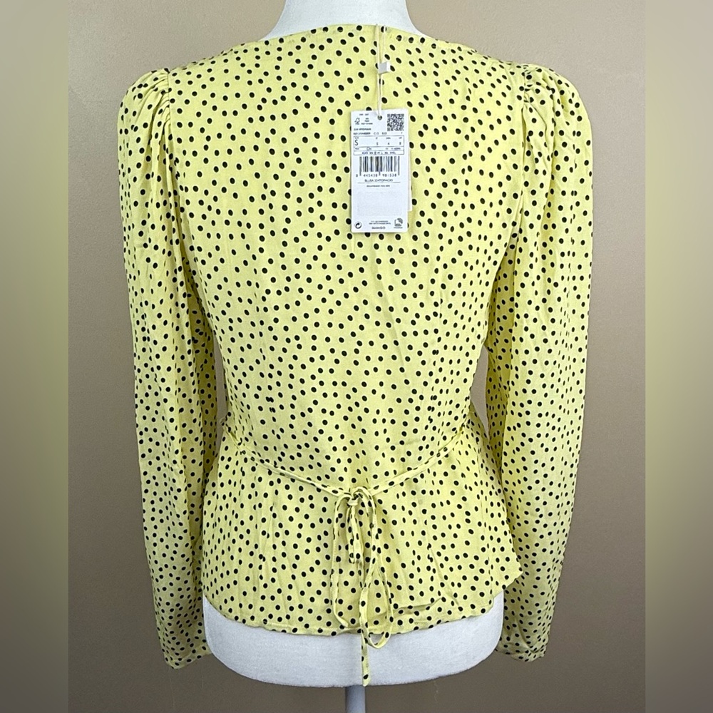 Mango Wrap Blouse Top Yellow Black Polka Dot 4 - Picture 4 of 6